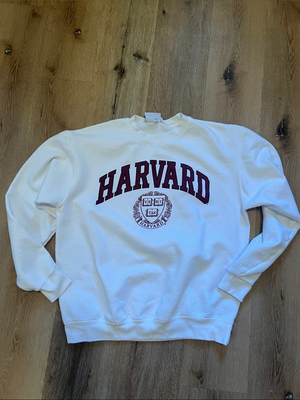 White Crewneck Large Harvard Sweatshirt with Maroon Logo